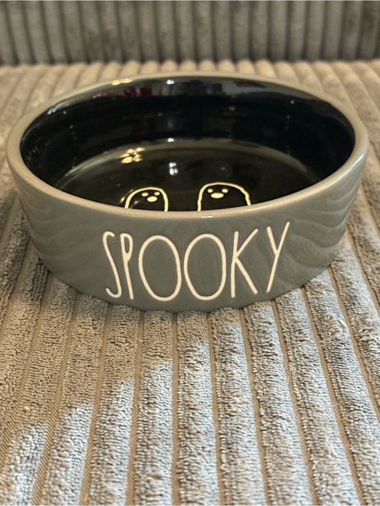 Rae Dunn Other - Rae Dunn Gray & Black Ceramic 🐈‍⬛ Cat Bowl SPOOKY w/ Ghosts 👻 on Int NWT